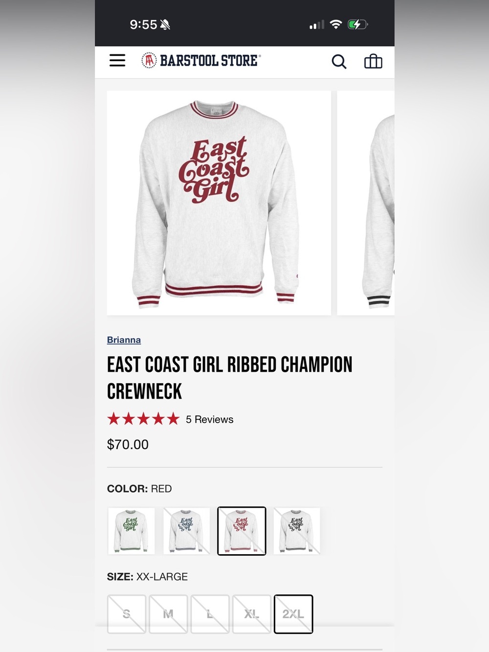 East Coast Girl Champion Reverse Weave Barstool Sports Brianna Crewneck